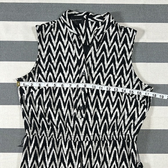 Donna Morgan Womens Small Black White Chevron Print Collared Wide Leg Jumpsuit - Picture 7 of 13